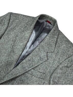 VTG Saville Row Men's Wool Tweed Leather Button Blazer Gray • 40L